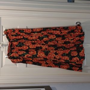 Lularoe DeAnne skirt XL Black with red roses NWOT